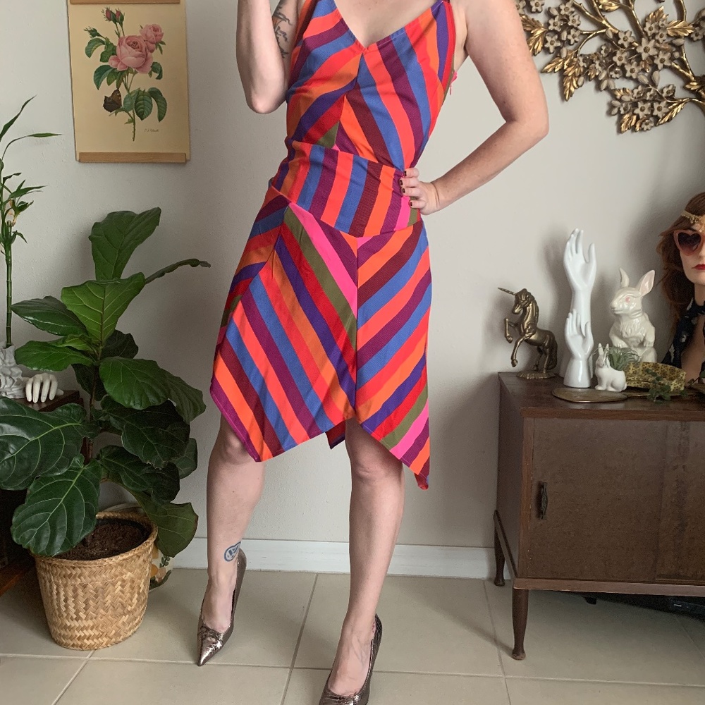 A New Day Rainbow Stripe Asymmetrical Sun Dress
